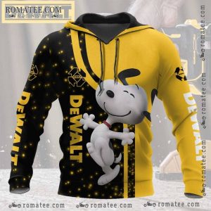 Snoopy Dewalt Graphic Hoodie with Vibrant Cartoon Art and Bold Black-Yellow Design