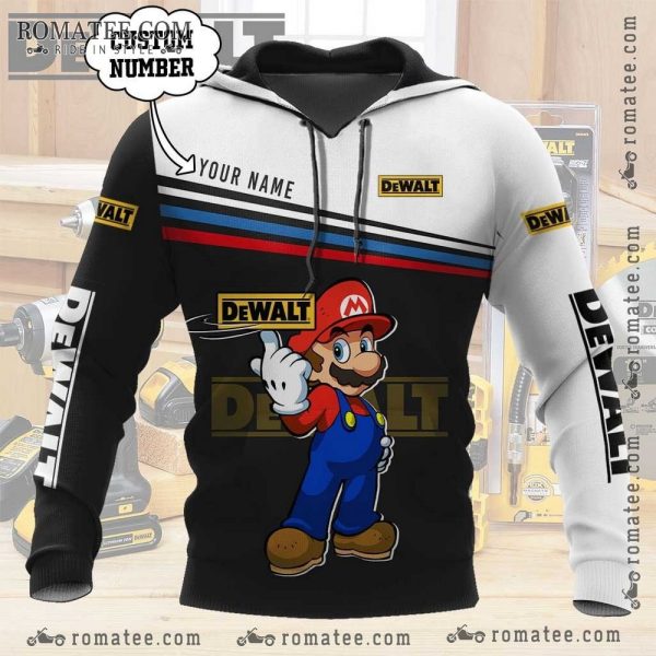 Super Mario Dewalt Custom Name Hoodie with Mario Graphic and Bold Branding Design