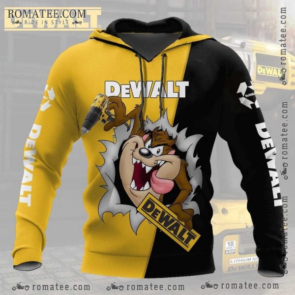 Tasmanian Devil Looney Tunes Dewalt Split Hoodie, Tool Theme, Bold Yellow & Black Design