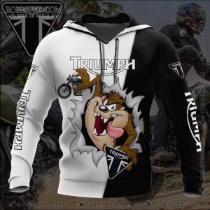 Taz Looney Tunes Triumph Motorcycle Black and White Split Hoodie