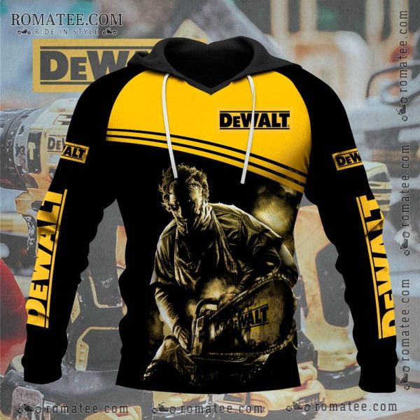 Texas Chain Saw Massacre Dewalt Hornor Hoodie with Iconic Horror Art and Bold Yellow Design