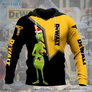 The Grinch Santa Hat Dewalt Drill Tools Christmas Hoodie Holiday Workwear