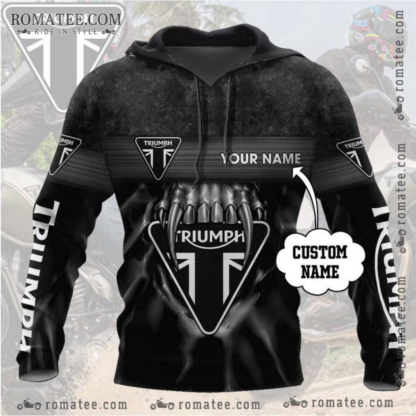 Triumph Custom Name Hoodie with Bold Skull Design and Motorcycle Theme