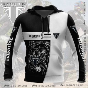 Triumph Grim Reaper Motorcycle Hoodie for Bikers – Black and White Graphic Design