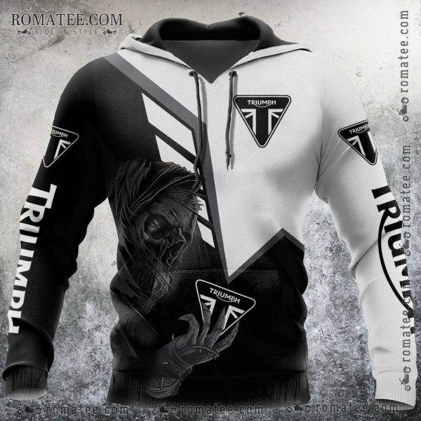 Triumph Grim Reaper Split Hoodie – Geometric Gothic Design with Skeletal Art