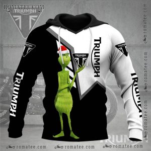 Triumph Motorcycle Christmas Grinch Hoodie – Black and White Holiday Biker Sweatshirt