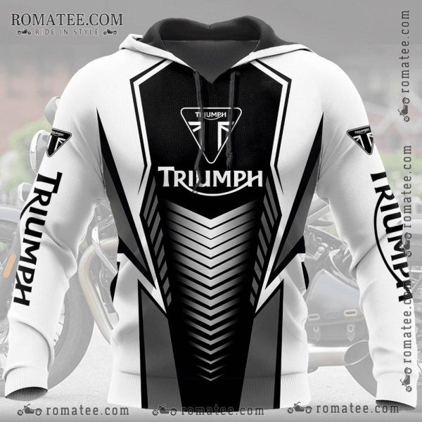 Triumph Motorcycle Geometric Design Hoodie – Black and White Chevron Pattern