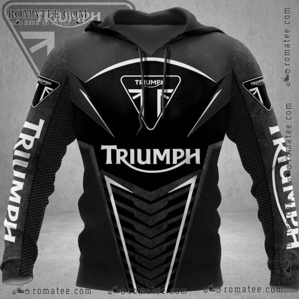 Triumph Motorcycle Hoodie Black Grey Geometric Design Mesh Sleeves