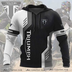 Triumph Motorcycle Hoodie – Geometric Black and White Design with Logo and Branding