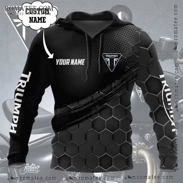 Triumph Motorcycle Hoodie with Customizable Name and Hexagonal Pattern Design