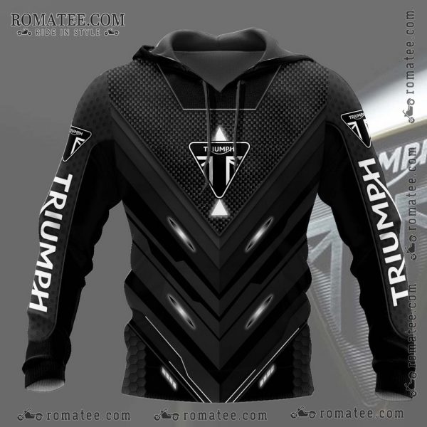 Triumph Motorcycle Hoodie with Futuristic Chevron and Hexagonal Design