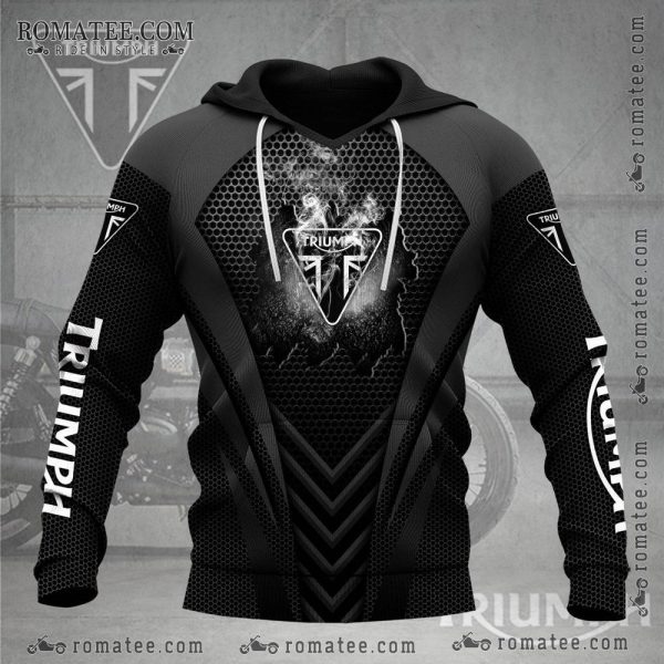 Triumph Motorcycle Hoodie with Honeycomb and Smoky Logo Design