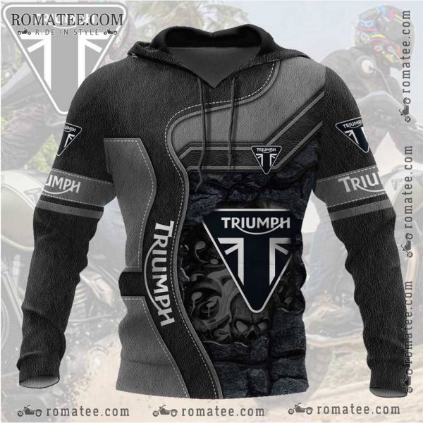 Triumph Motorcycle Hoodie with Leather Texture and Logo Design