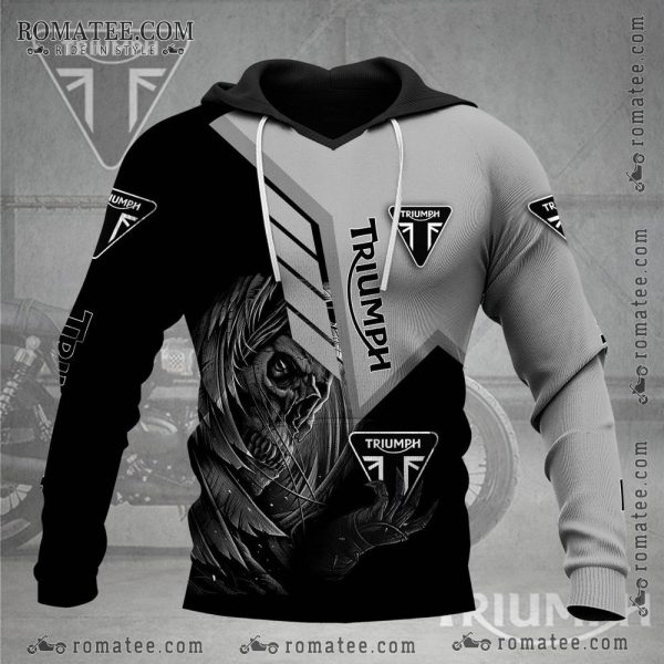 Triumph Motorcycle Hoodie with Skull Art and Geometric Design