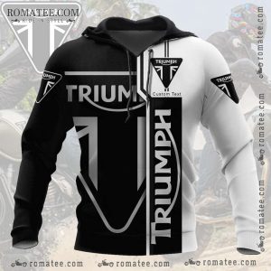 Triumph Motorcycle Split Design Hoodie with Customizable Text Area.