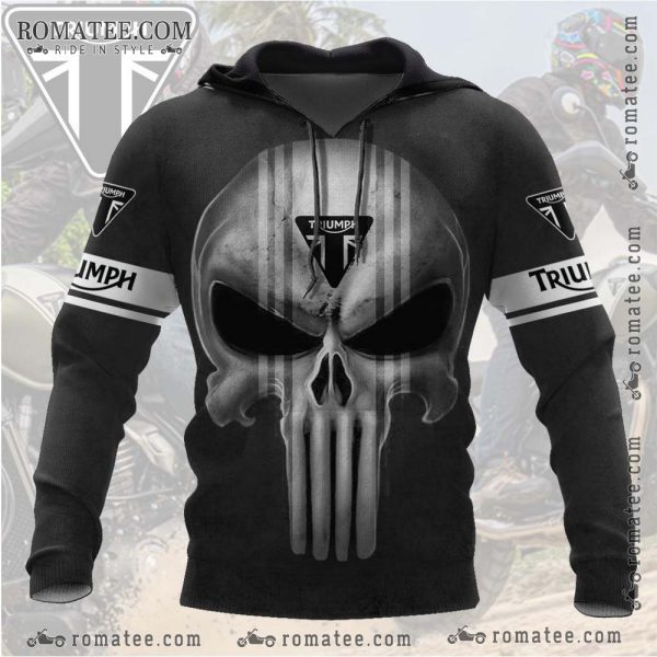 Triumph Skull Hoodie – Metallic Skull Design, Motorcycle Biker Apparel