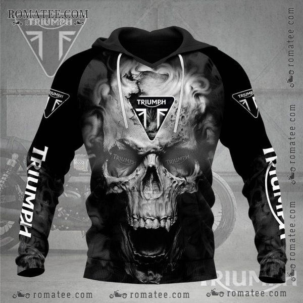 Triumph Skull Smoke Effect Motorcycle Hoodie Gothic Biker Apparel