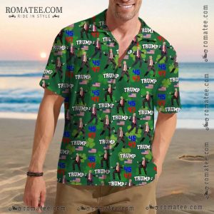 Trump 45 47 Hawaiian Shirt with American Flag and Bold Graphic Design