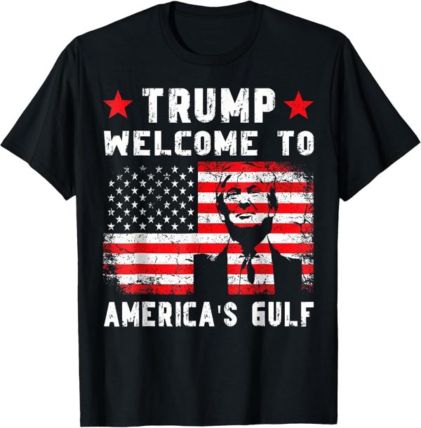 Trump Welcome to America’s Gulf Vintage Graphic Tee with American Flag Design