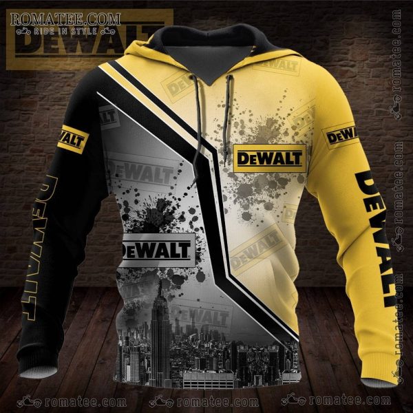 Urban Cityscape DeWalt Hoodie with Bold Splatter Paint Design