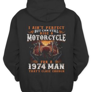 Vintage Biker Hoodie for 1974 Man – Motorcycle Rider Graphic and Quote