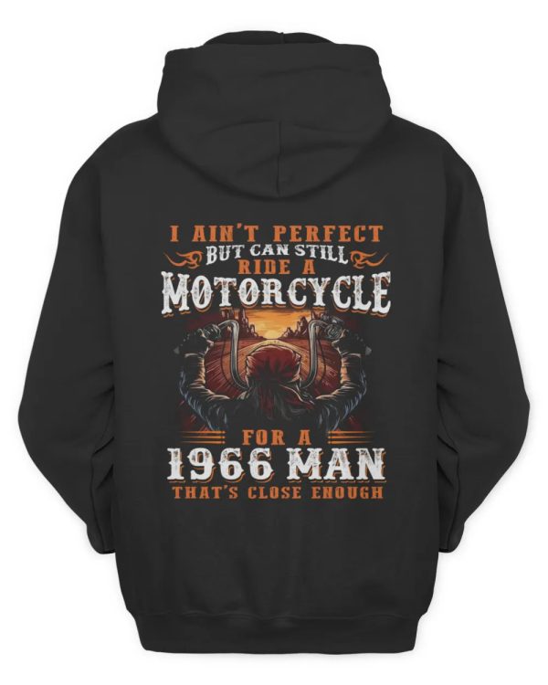 Vintage Biker Hoodie with Motorcycle Sunset Design and Mountains Background