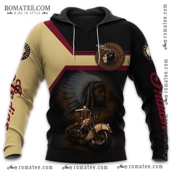 Vintage Motorcycle Hoodie with Indian Chief and Bike Graphic Design