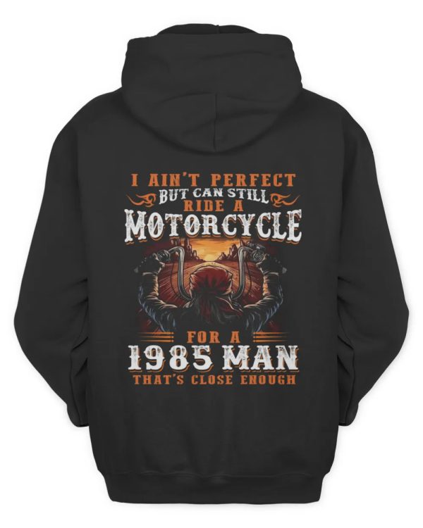 Vintage Motorcycle Hoodie with Sunset Graphic and Bold 1985 Rider Text