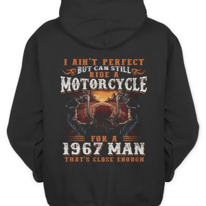 Vintage Motorcycle Ride Hoodie with Retro Sunrise for 1967 Born Men