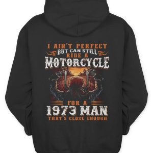 Vintage Motorcycle Rider Hoodie for 1973 Man with Bold Artwork and Statement Design