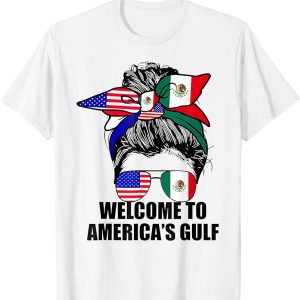 Welcome to America’s Gulf Graphic Tee with American and Mexican Flag Design