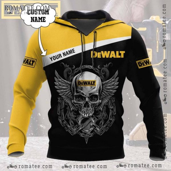 Winged Skull Custom Dewalt Hoodie with Chains and Bold Logo Design