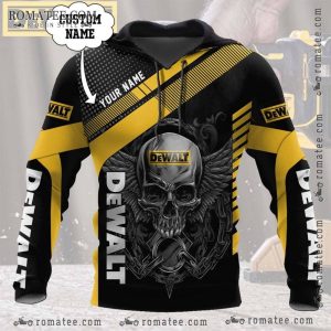 Winged Skull Dewalt Custom Hoodie with Bold Graphic Art and Industrial Theme Design