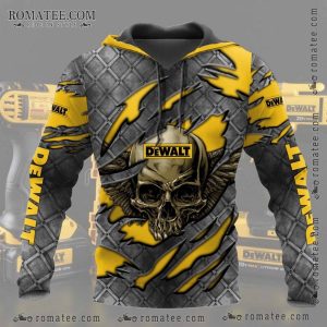 Winged Skull Graphic Dewalt Hoodie with Industrial Design and Bold Yellow Accents