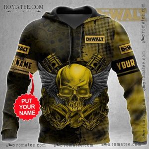 Winged Skull Pistol Custom Name Hoodie with DeWalt Art and Industrial Design