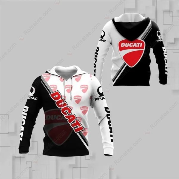 lack and White Ducati Hoodie, Contrast Graphic Design