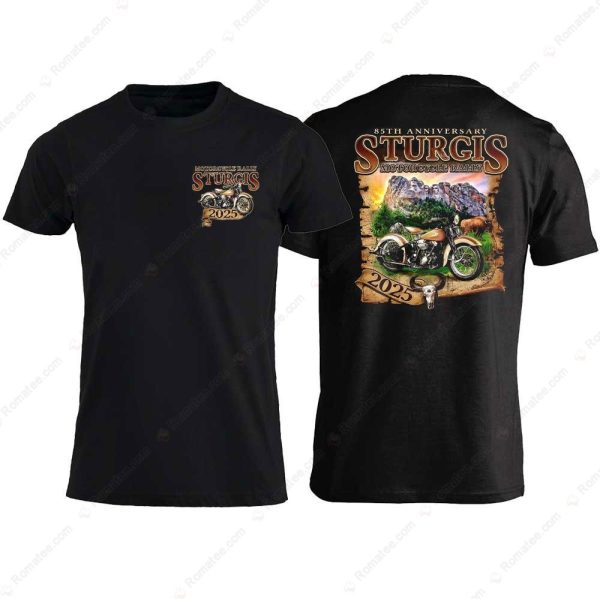 2025 Sturgis Motorcycle Rally Rushmore Graphic Tee with Vintage Biker Design