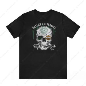 Baylor University Harley Davidson Skull Graphic Tee with Distressed Vintage Design