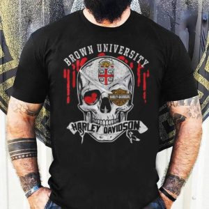 Brown University Harley Davidson Skull Graphic Tee with Blood Drip Design