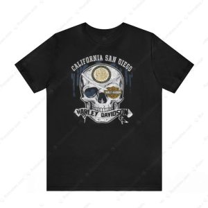 California San Diego Harley-Davidson Skull Graphic Tee Shirt for Bikers and Riders