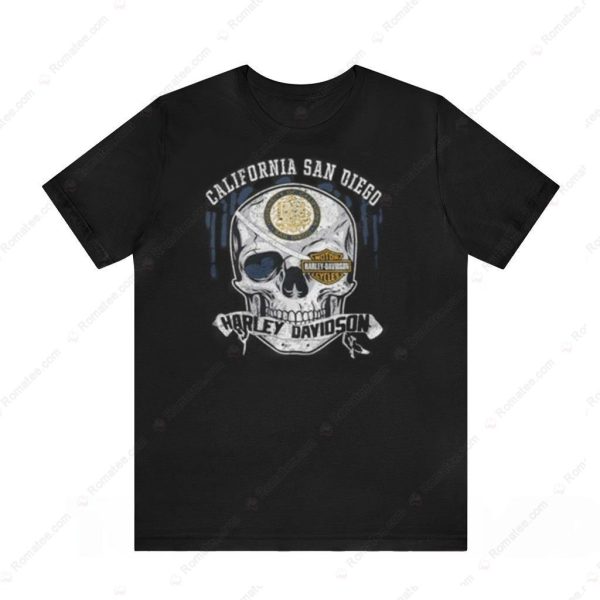 California San Diego Harley-Davidson Skull Graphic Tee Shirt for Bikers and Riders