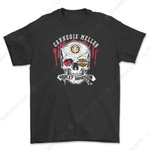 Carnegie Mellon University Harley-Davidson Skull Graphic Tee with Vintage Art and Edgy Design