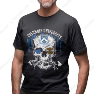 Columbia University Harley Davidson Skull Graphic Tee with Shield and Crossbones Design