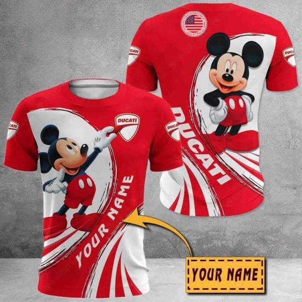 Custom Ducati Mickey Mouse T-Shirt with Personalized Name and Iconic Art Design