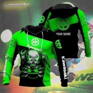 Custom Kawasaki Racing Team Skull Claws Hoodie with Personalized Name Print