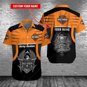 Custom Name Harley-Davidson Eagle Graphic Hawaiian Shirt with Bold Motorcycle Theme