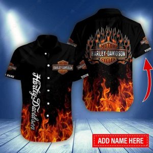 Custom Name Harley-Davidson Flame Graphic Shirt – Bold Fire Design & Motorcycle Theme