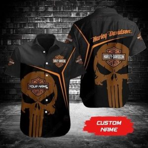 Custom Name Harley-Davidson Punisher Skull Graphic Hawaiian Shirt for Bikers