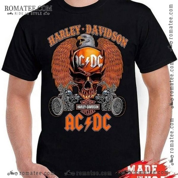 Harley Davidson AC/DC Eagle Winged Skull Motorcycle T-Shirt with Vintage Artwork