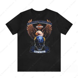 Dallas Cowboys Harley-Davidson Eagle Skull Graphic Tee with American Flag Emblem